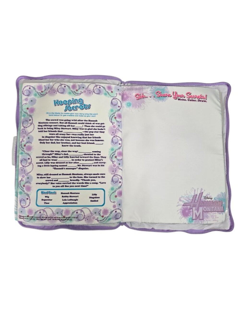 Hannah Montana My Secret Pillow With Lock & Key 2008 Senario Purple Diary - Picture 10 of 15